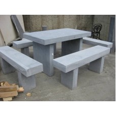 Limestone Square Table & Stone Benches