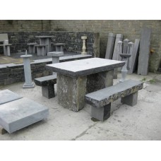 Limestone Square Table & Stone Benches