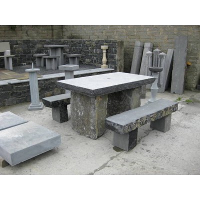 Limestone Square Table & Stone Benches